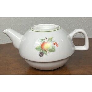 Teapot Tea for 1 Individual‎ White Ceramic Fruit Handle Avent Porcelana Veracruz